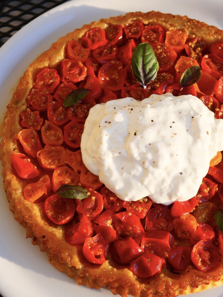 tarte tatin tomates cerises burrata